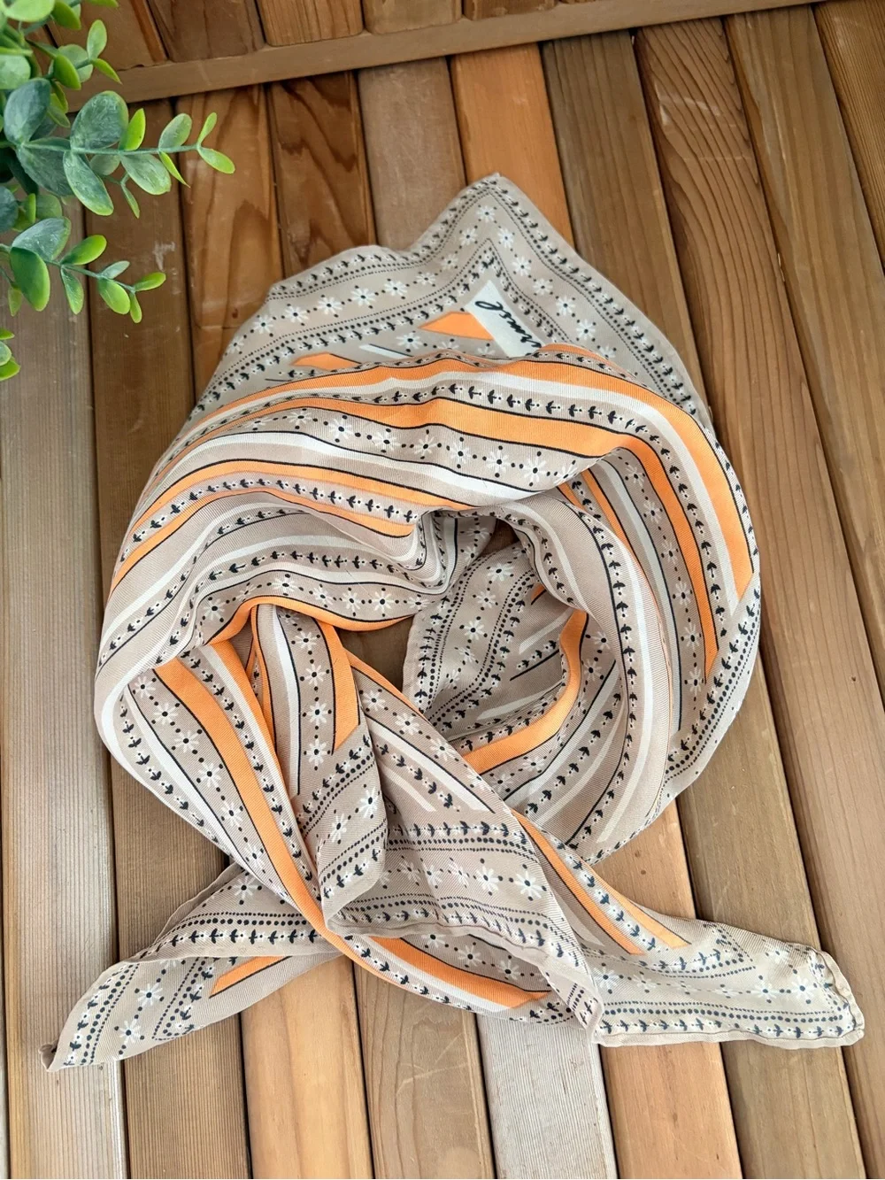 Vintage Burmel 100% Silk Retro Squared Scarf, 70’s Peach Minimalist - Picture 6 of 7